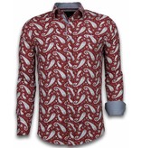 Gentile Bellini Italian Shirts - Slim Fit Long Sleeve Shirt - Flower Pattern - Burgundy