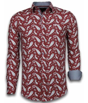 Gentile Bellini Italian Shirts - Slim Fit Long Sleeve Shirt - Flower Pattern - Burgundy