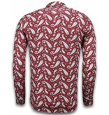 Gentile Bellini Italian Shirts - Slim Fit Long Sleeve Shirt - Flower Pattern - Burgundy