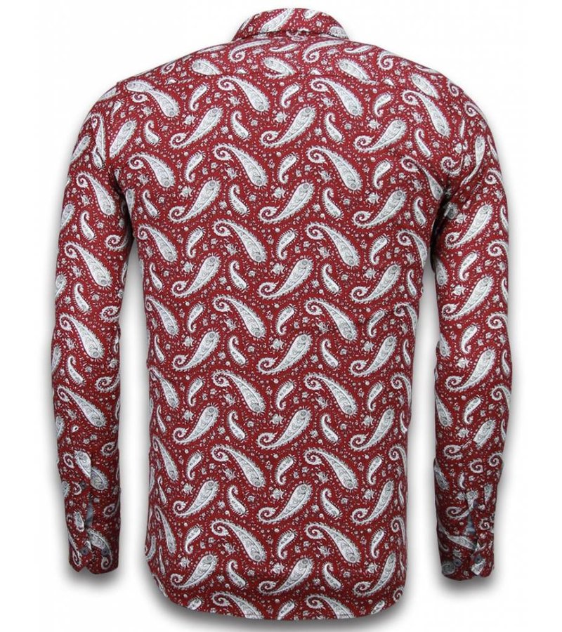 Gentile Bellini Italian Shirts - Slim Fit Long Sleeve Shirt - Flower Pattern - Burgundy