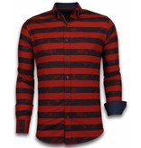 Gentile Bellini Italian Shirts - Slim Fit Long Sleeve Shirt - Big Stripe Camouflage Pattern - Red