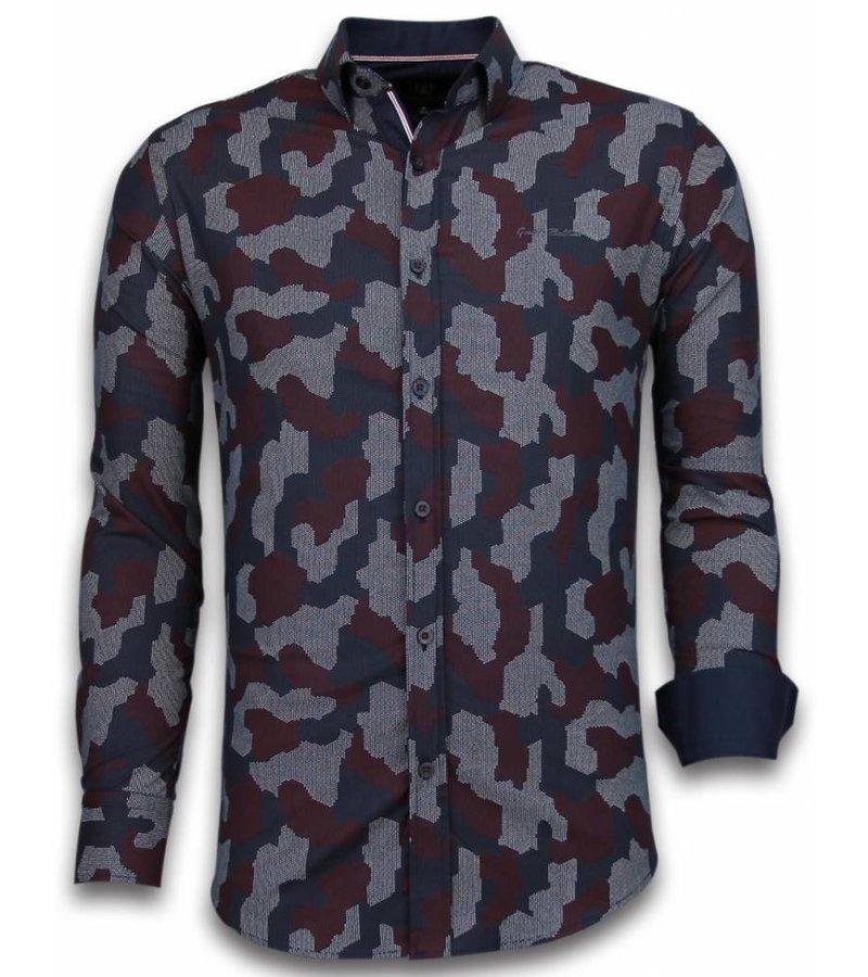 Gentile Bellini Italian Shirts - Slim Fit Long Sleeve Shirt - Dotted Camouflage Pattern - Burgundy