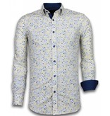 Gentile Bellini Italian Shirts - Slim Fit Long Sleeve Shirt - Drawn Flower Pattern - Beige