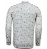 Gentile Bellini Italian Shirts - Slim Fit Long Sleeve Shirt - Drawn Flower Pattern - Beige