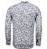 Gentile Bellini Italian Shirts - Slim Fit Long Sleeve Shirt - Drawn Flower Pattern - Blue