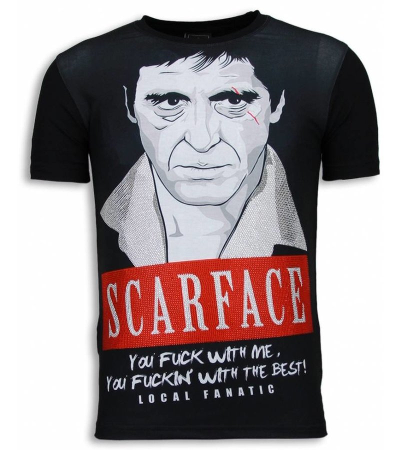 Local Fanatic Scarface Red Scar - Digital Rhinestone T-shirt - Black