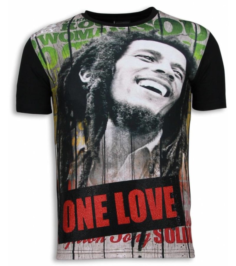 Local Fanatic Bob Marley One Love - Digital Rhinestone T-shirt - Black