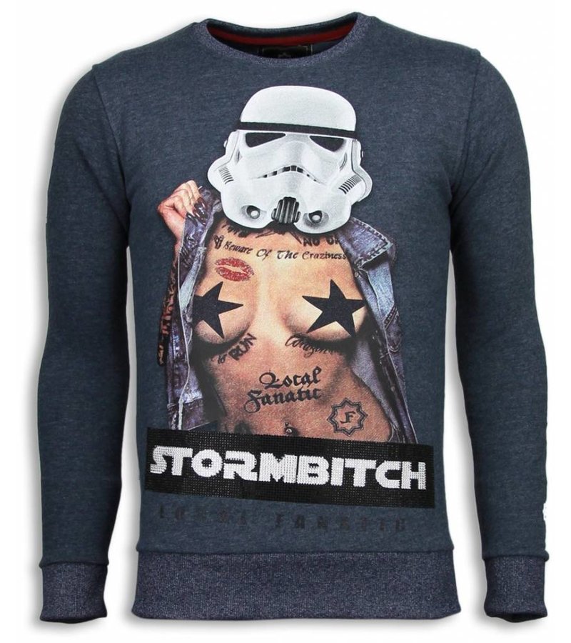 Local Fanatic Stormbitch - Rhinestone Sweater - Blue