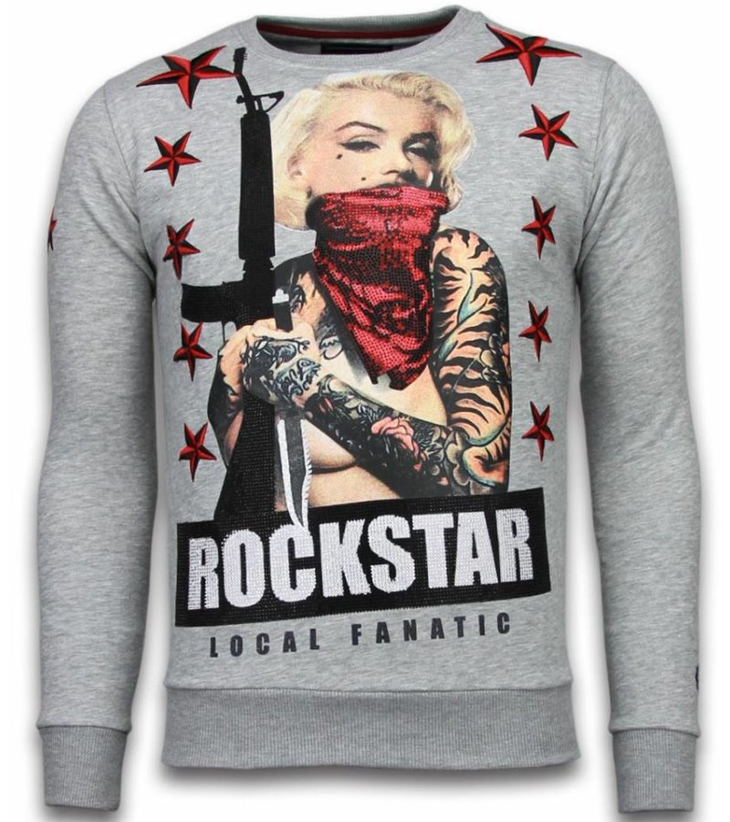 Local Fanatic Marilyn Rockstar - Rhinestone Sweater - Grey