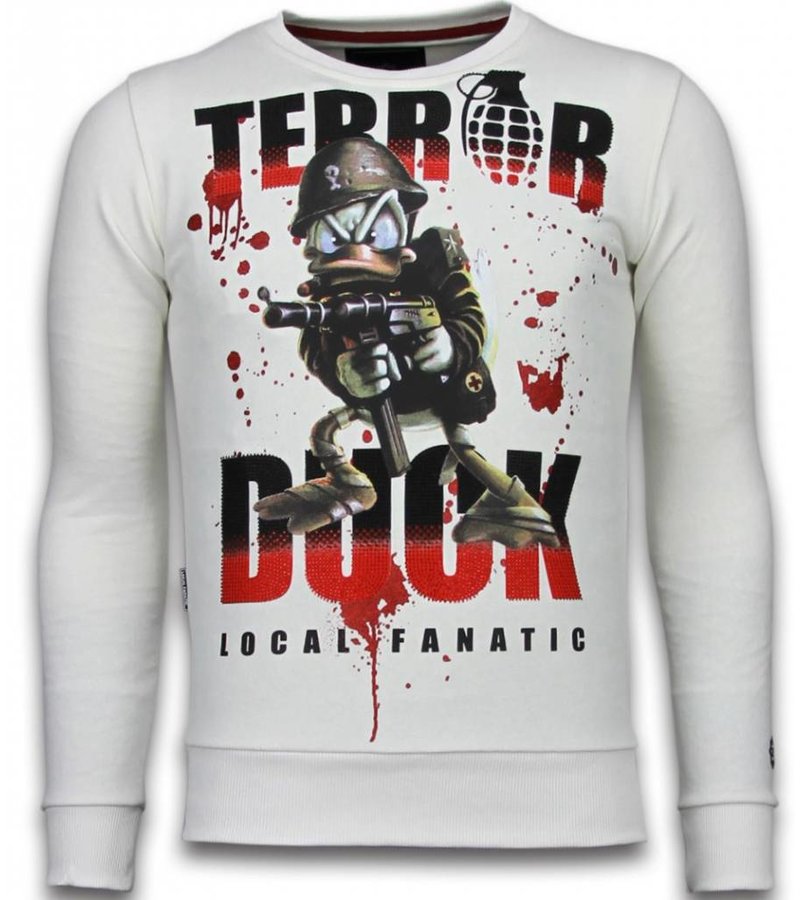 Local Fanatic Terror Duck - Rhinestone Sweater - White