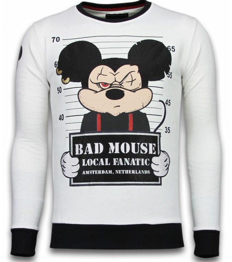 Local Fanatic Bad Mouse - Rhinestone Sweater - White