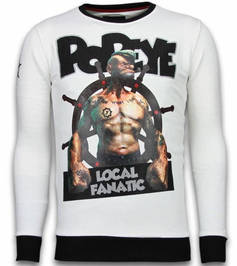 Local Fanatic Popeye - Rhinestone Sweater - White