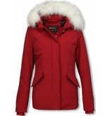 Matogla Fur Collar Coat - Women's Winter Coat Long - Large Fur Collar - Red