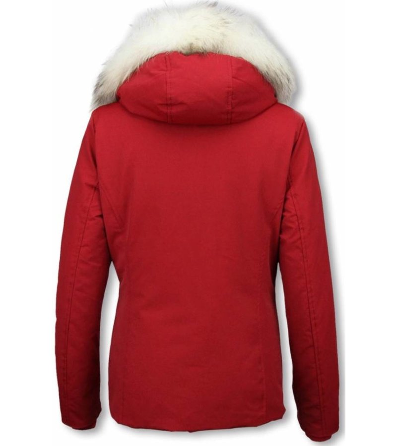 Matogla Fur Collar Coat - Women's Winter Coat Long - Large Fur Collar - Red