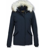 Matogla Fur Collar Coat - Women's Winter Coat Long - Large Fur Collar - Blue