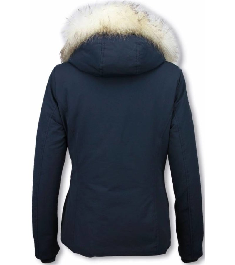 Matogla Fur Collar Coat - Women's Winter Coat Long - Large Fur Collar - Blue