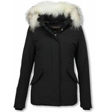 Matogla Fur Collar Coat - Women's Winter Coat Long - Large Fur Collar - Black