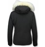Matogla Fur Collar Coat - Women's Winter Coat Long - Large Fur Collar - Black