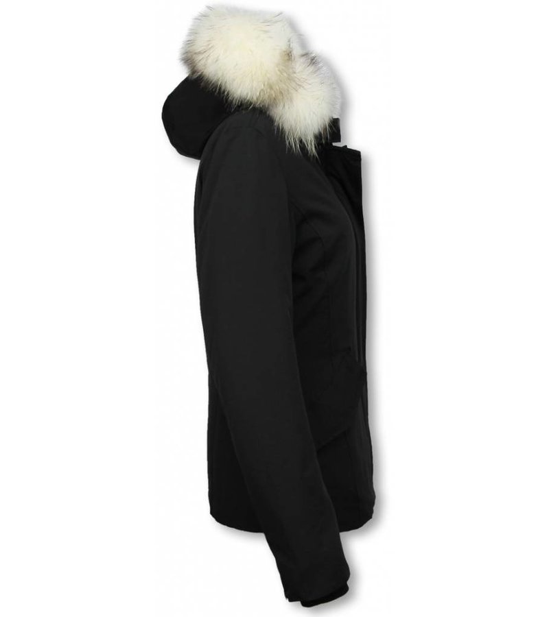 Matogla Fur Collar Coat - Women's Winter Coat Long - Large Fur Collar - Black