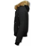 Macleria Fur Collar Coat - Women's Winter Coat Short - Black