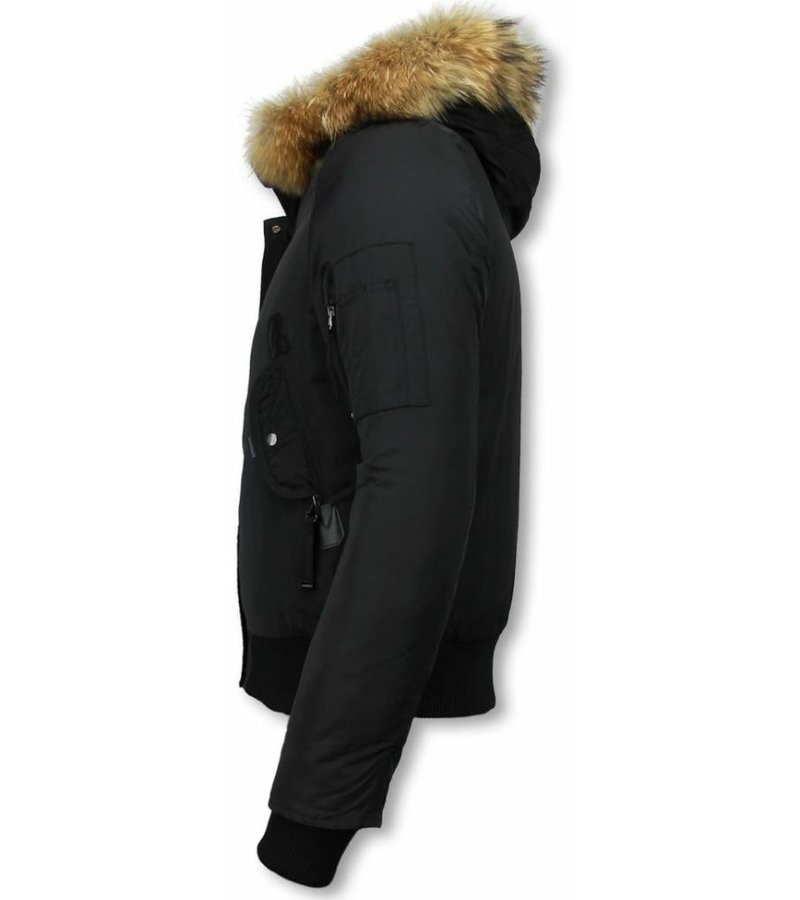 Macleria Fur Collar Coat - Women's Winter Coat Short - Black