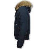 Macleria Fur Collar Coat - Women's Winter Coat Short - Blue