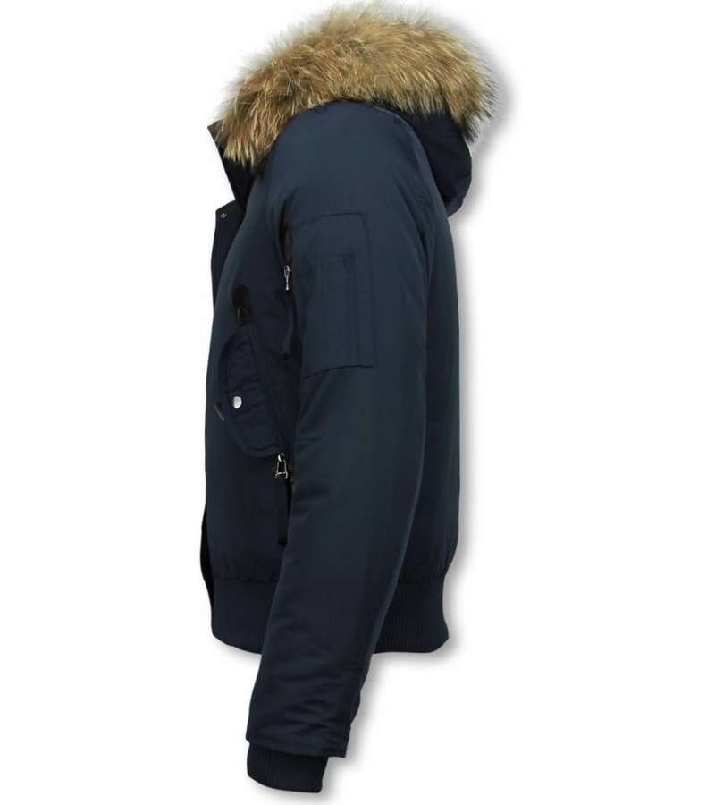 Macleria Fur Collar Coat - Women's Winter Coat Short - Blue