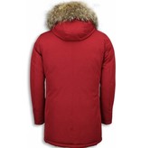 Daniele Volpe Fur Collar Coat - Men Winter Coat Long - XL Fur Collar - Parka - Burgundy