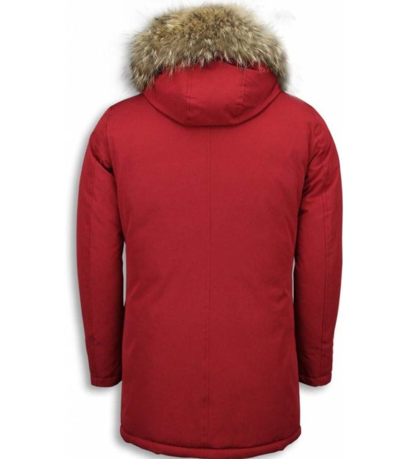 Daniele Volpe Fur Collar Coat - Men Winter Coat Long - XL Fur Collar - Parka - Burgundy