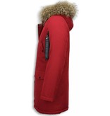 Daniele Volpe Fur Collar Coat - Men Winter Coat Long - XL Fur Collar - Parka - Burgundy