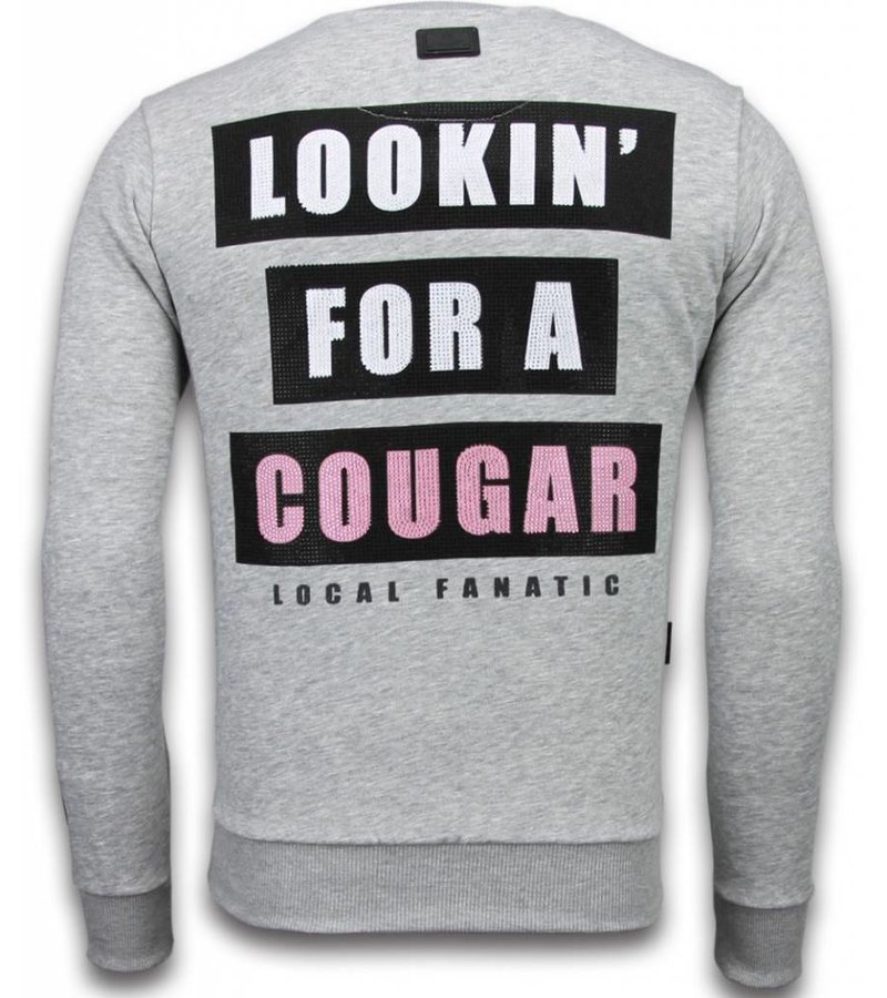 Local Fanatic Panther - Rhinestone Sweater - Grey