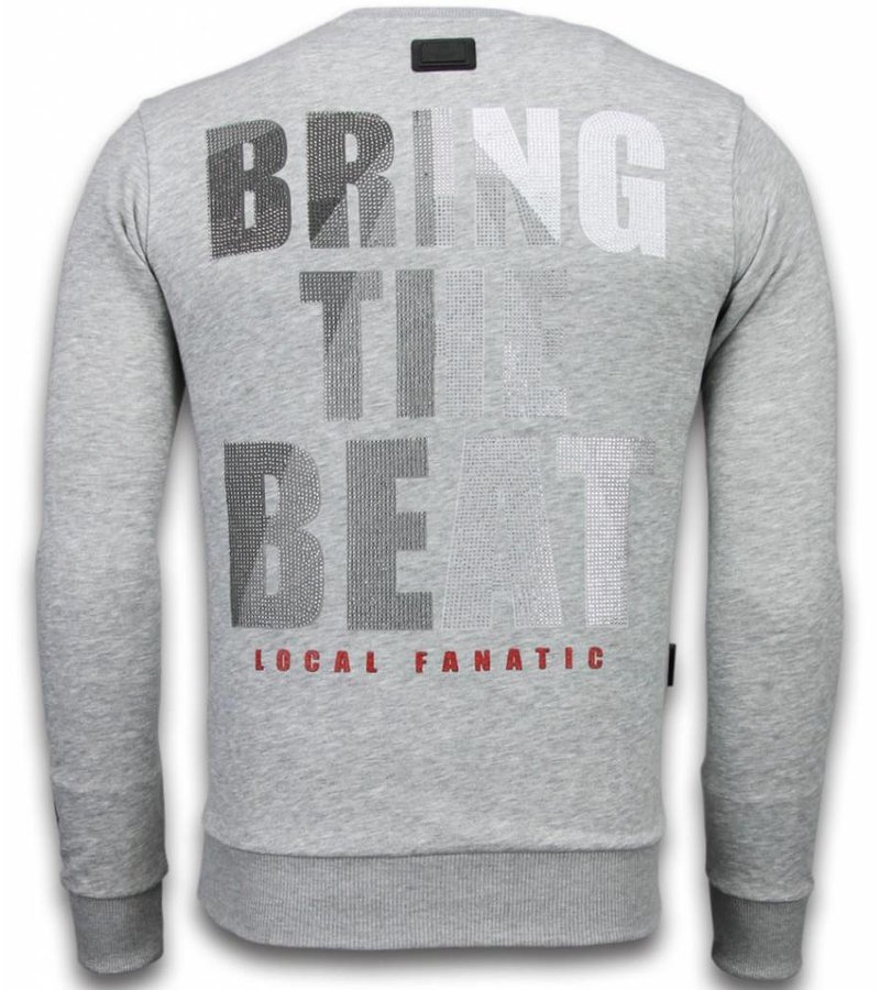 Local Fanatic Skull Beat - Rhinestone Sweater - Grey