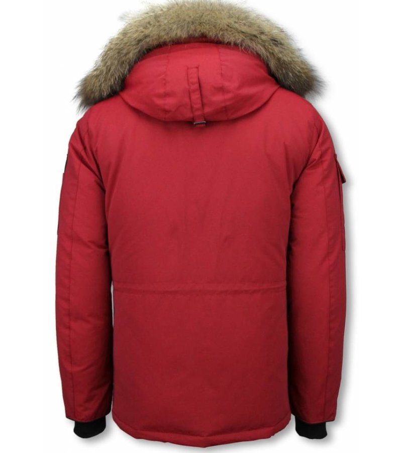 Beluomo Fur Collar Coat - Men Winter Coat Long - Expedition Parka - Red