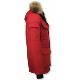 Beluomo Fur Collar Coat - Men Winter Coat Long - Expedition Parka - Red