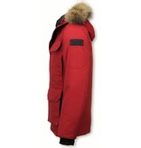Beluomo Fur Collar Coat - Men Winter Coat Long - Expedition Parka - Red