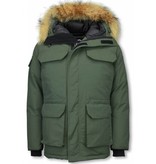 Beluomo Fur Collar Coat - Men Winter Coat Long - Expedition Parka - Green