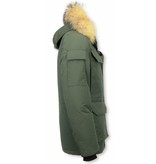 Beluomo Fur Collar Coat - Men Winter Coat Long - Expedition Parka - Green