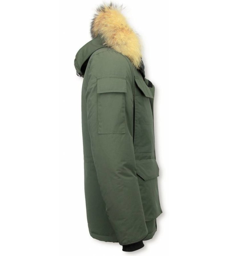 Beluomo Fur Collar Coat - Men Winter Coat Long - Expedition Parka - Green