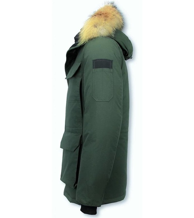 Beluomo Fur Collar Coat - Men Winter Coat Long - Expedition Parka - Green