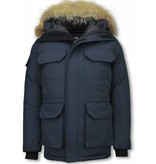 Beluomo Fur Collar Coat - Men Winter Coat Long - Expedition Parka - Blue