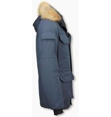 Beluomo Fur Collar Coat - Men Winter Coat Long - Expedition Parka - Blue