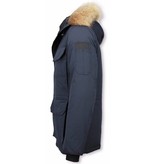 Beluomo Fur Collar Coat - Men Winter Coat Long - Expedition Parka - Blue