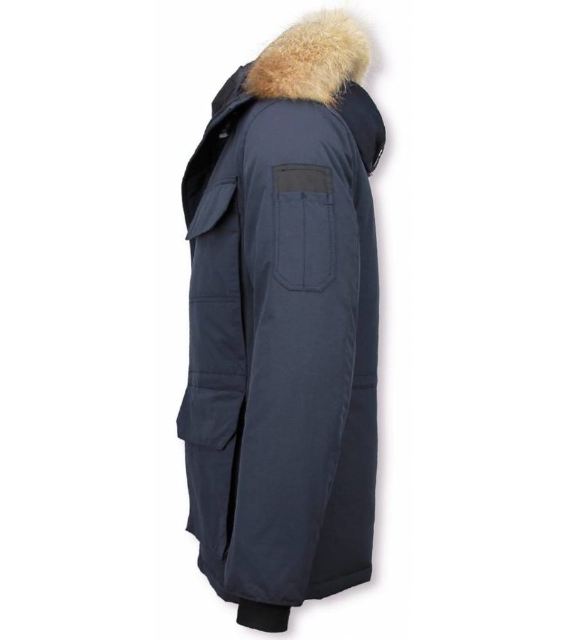 Beluomo Fur Collar Coat - Men Winter Coat Long - Expedition Parka - Blue