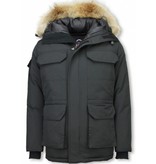 Beluomo Fur Collar Coat - Men Winter Coat Long - Expedition Parka - Black