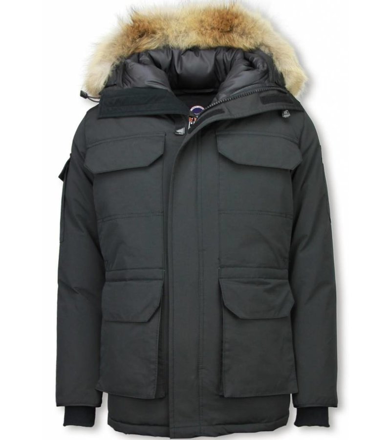 Beluomo Fur Collar Coat - Men Winter Coat Long - Expedition Parka - Black