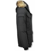 Beluomo Fur Collar Coat - Men Winter Coat Long - Expedition Parka - Black