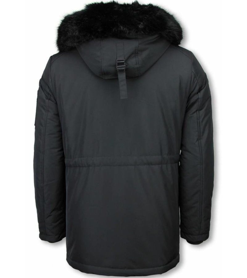 Enos Winter Coats - Men Winter Jacket Long - Faux Fur - Exclusive Button Parka - Black