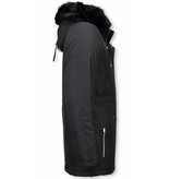 Enos Winter Coats - Men Winter Jacket Long - Faux Fur - Exclusive Button Parka - Black