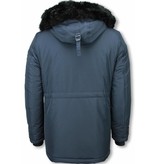 Enos Winter Coats - Men Winter Jacket Long - Faux Fur - Exclusive Button Parka - Blue