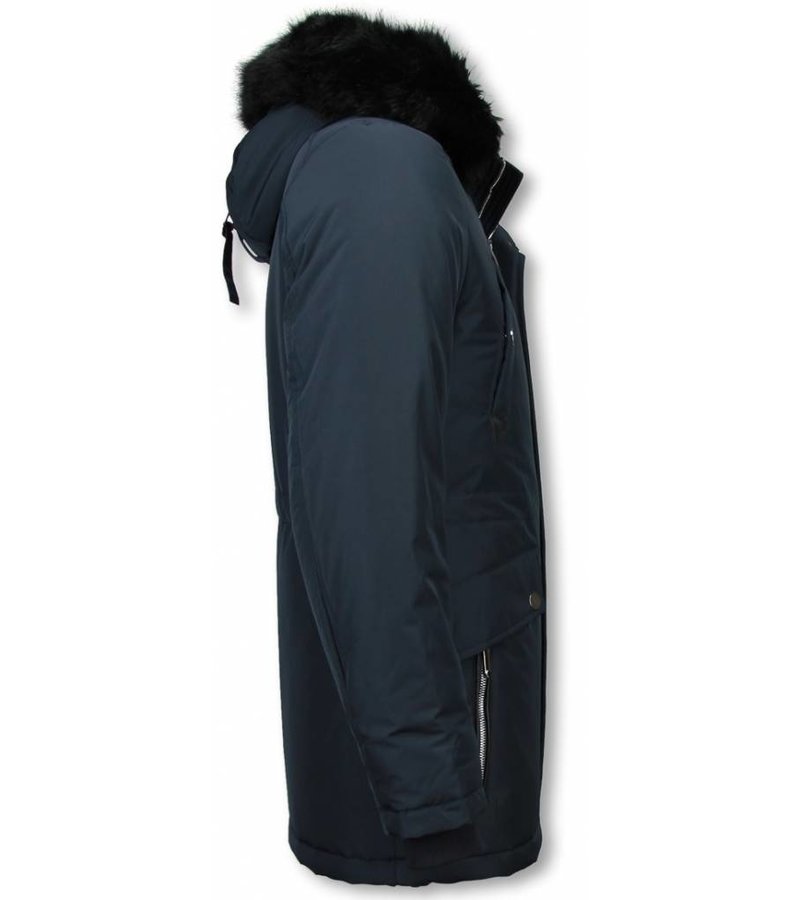 Enos Winter Coats - Men Winter Jacket Long - Faux Fur - Exclusive Button Parka - Blue